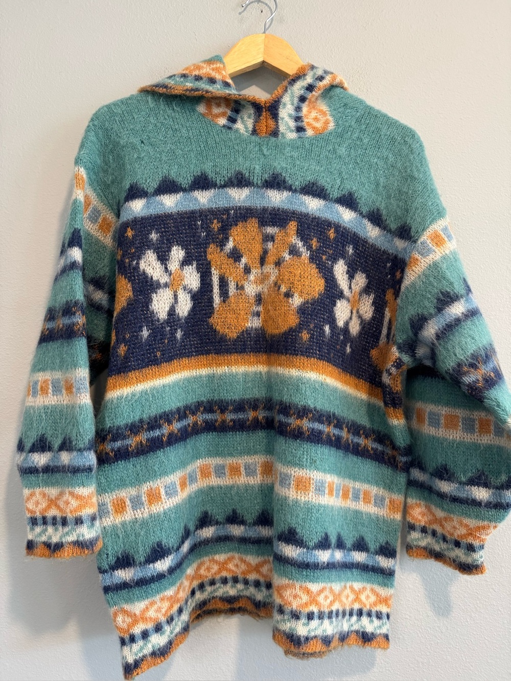 Alafoss Wool Mohair Sweater Hoodie Boho S